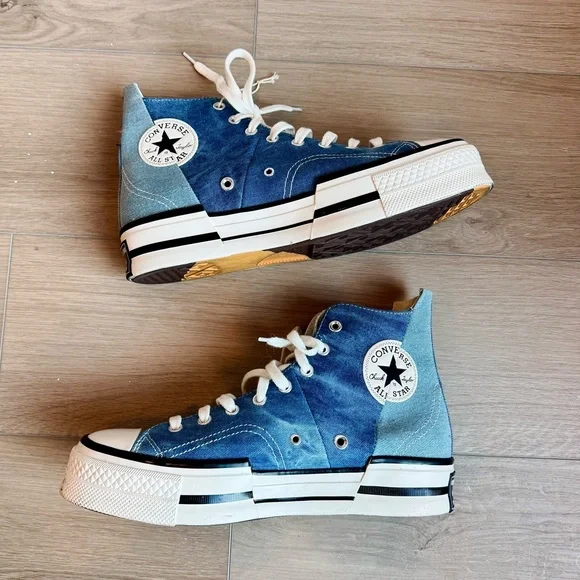 Converse Chuck 70 Plus High ‘Distressed Denim’ A12044C Navy/Egret/Black Sz 10.5 - Picture 3 of 8